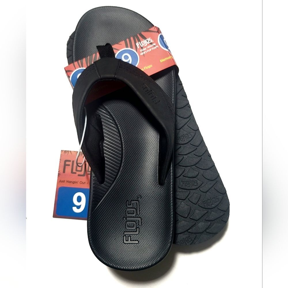 Flojos Men's 9 Memory Foam Flip Flop MEMEX Footbed Arch Support Black NWT - Picture 1 of 11